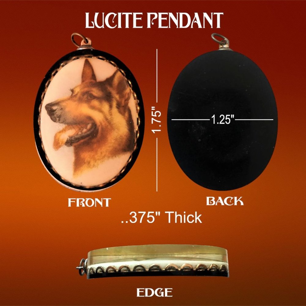 Vtg Pendant Lucite German Shepherd Dog Necklace Acrylic